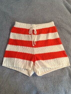 Double Zero Spicy Small Striped Knit Shorts Women’s Red Cream Drawstring Small